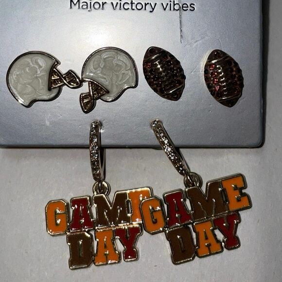 NWT Sugarfix Bauble Bar Game Day Football Set of 3 Pair Earrings Nickel-free - Picture 5 of 6